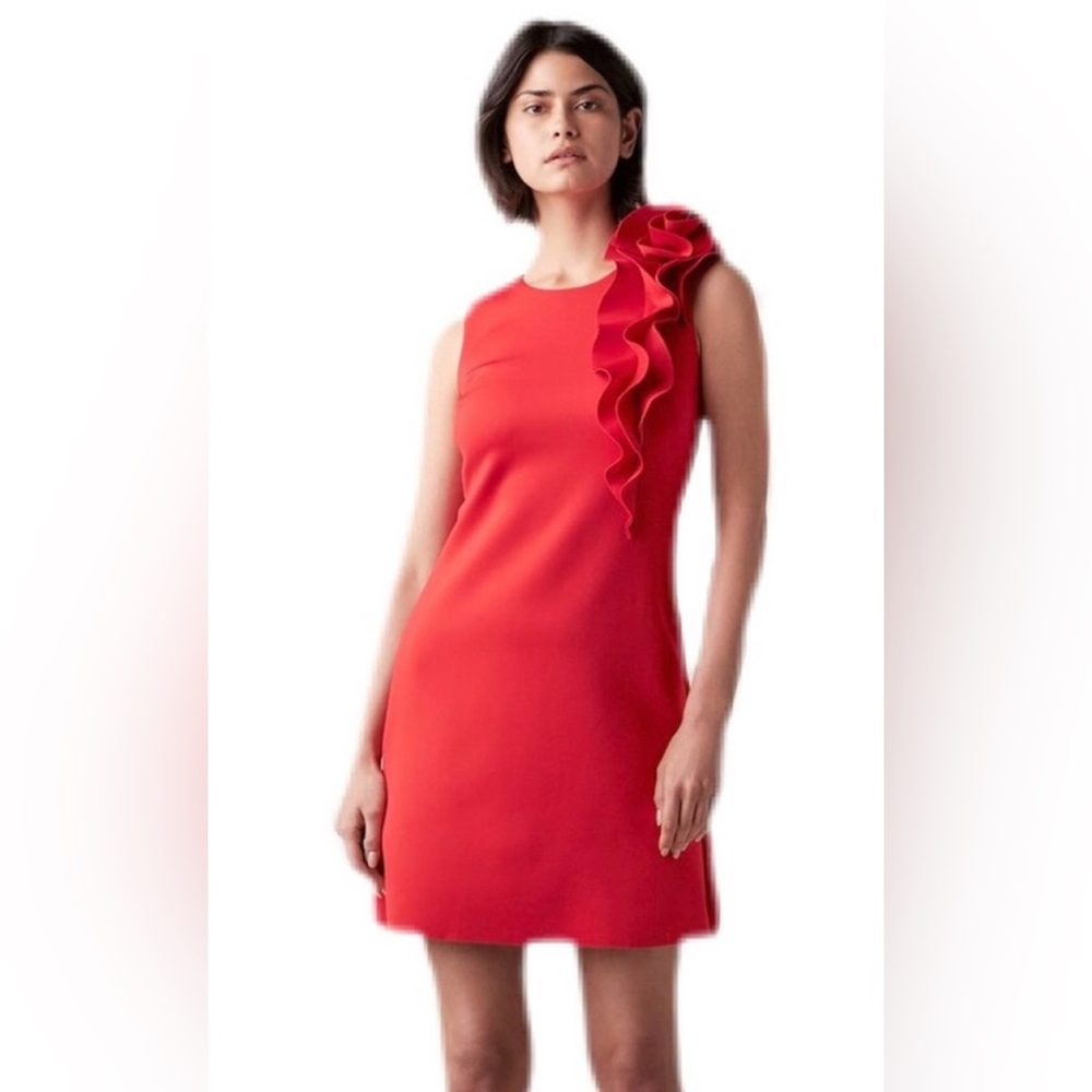 Jason Wu Elegant Red Ruffle Dress with Flower One-Shoulder NWT Small